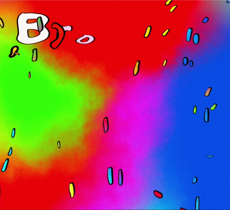 Animated psychedelic rainbow-colored graphic with hand-lettered text reading "Stars that make a galaxy" in red, yellow, blue, and black.