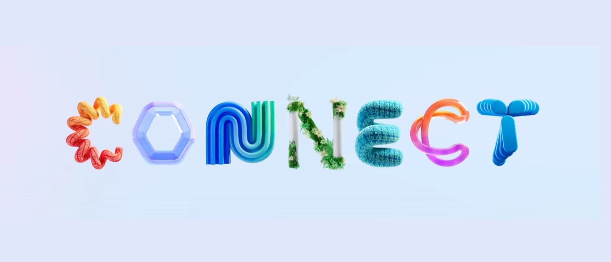 Stylized 'Connect' logotype with each letter rendered in a different colorful 3D design.