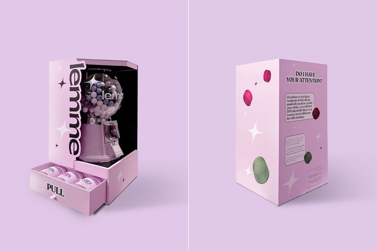 Two open Lemme gift boxes, one pink and one white, shown side by side.
