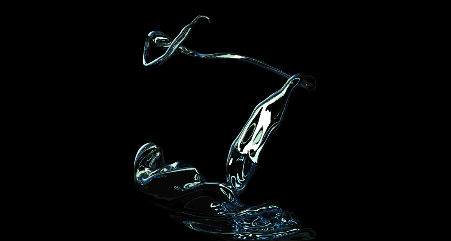 Abstract blue-toned liquid splash sculpture frozen mid-motion against a black background